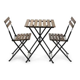 French Style Bistro Table and Chair Set with Slated Natural Wood Finish