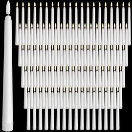 Baquler 100 Pcs Flameless Taper Candles Battery Operated Taper Candles Bulk LED Flickering Flameless Candlesticks Realistic Candle Lights for Home Dinner Wedding Church Christmas Decor (9.7 Inch)