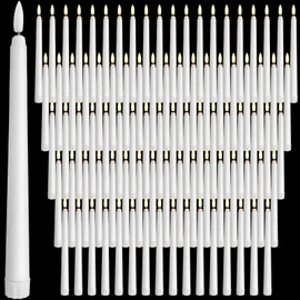 Baquler 100 Pcs Flameless Taper Candles Battery Operated Taper Candles Bulk LED Flickering Flameless Candlesticks Realistic Candle Lights for Home Dinner Wedding Church Christmas Decor (9.7 Inch)