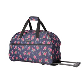 Betsey Johnson Designer Carry On Luggage Collection - Lightweight Pattern 22 Inch Duffel Bag- Weekender Overnight Business Travel Suitcase with 2- Rolling Wheels (Eiffel Towers)