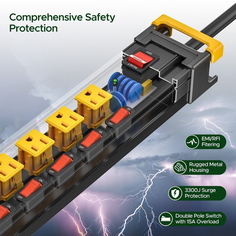 Green Box Innovations 8 Outlet Heavy Duty Long Power Receptacle