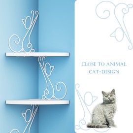 Alsonerbay 4 Tier Floating Shelves, Wall Mounted Corner Shelf, Rustic Storage Wood Shelf for Wall, Solid Wooden Shelving Cat Shaped Decor for Living Room, Bedroom, Kitchen, White