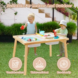 SOOPURKIDS Sensory Table with Varnish Surface, Kids Table with 3 Storage Bins, Sensory Tables for Toddlers, Activity Table with 7 Sand Toys, Play Sand Table, Gifts for Boys and Girls (Outdoor)