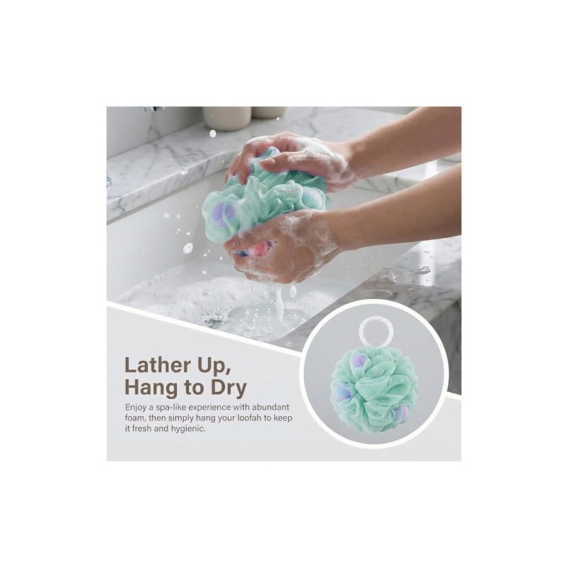 4 Pack African Net Shower Puffs - Mesh Soft Loofah