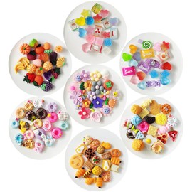 140 pcs Assorted Slime Charms, BOSOIRSOU Cute Candy Sweet Fruits Donut Charms Ornaments Flatback Resin Cabochons for Craft Making Ornament Scrapbooking DIY Crafts Beads Making Supplies