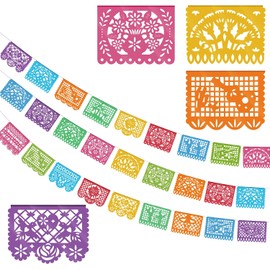 Kesote 3 Guirnalda de Banderines de Fiesta Mexicana para el Día de los Muertos Cinco de Mayo Cumpleaños Decoración Multicolor Banner de Papel Picado de plástico