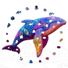 SECOGM Wooden Puzzles for Adults - Blue Whale Wooden Jigsaw Puzzles 200pcs - Unique Shape Wood Adult Puzzles - Irregular Wood Puzzles Creative Gift for Adults and Kids Family Game(M-11.4 * 11.3in)
