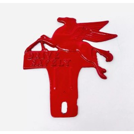 Red Mobil Gas Pegasus Cast Iron License Plate Topper