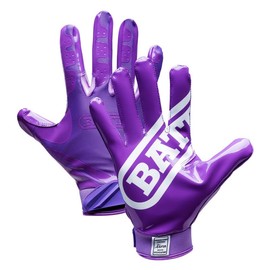 BATT Double Threat Receiver Football Gloves UltraTack Palm PerfectFit Material Reinforced Stitching 90-Day Durability Guarantee:_Purple_Youth_XL