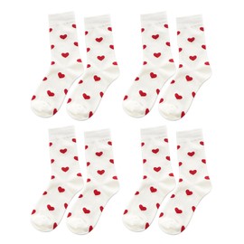 4 Pairs Of Love Printed Socks, Soft Mid-Calf Socks, Cute Socks, Women’S Socks, Elastic Cotton Socks