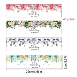 Flower Water Bottle Labels Stickers Wedding Bottle Wraps Thank You for Celebrating with US Floral Self-Adhesive Birthday Party Baby Shower Bottle Labels 40 PCS