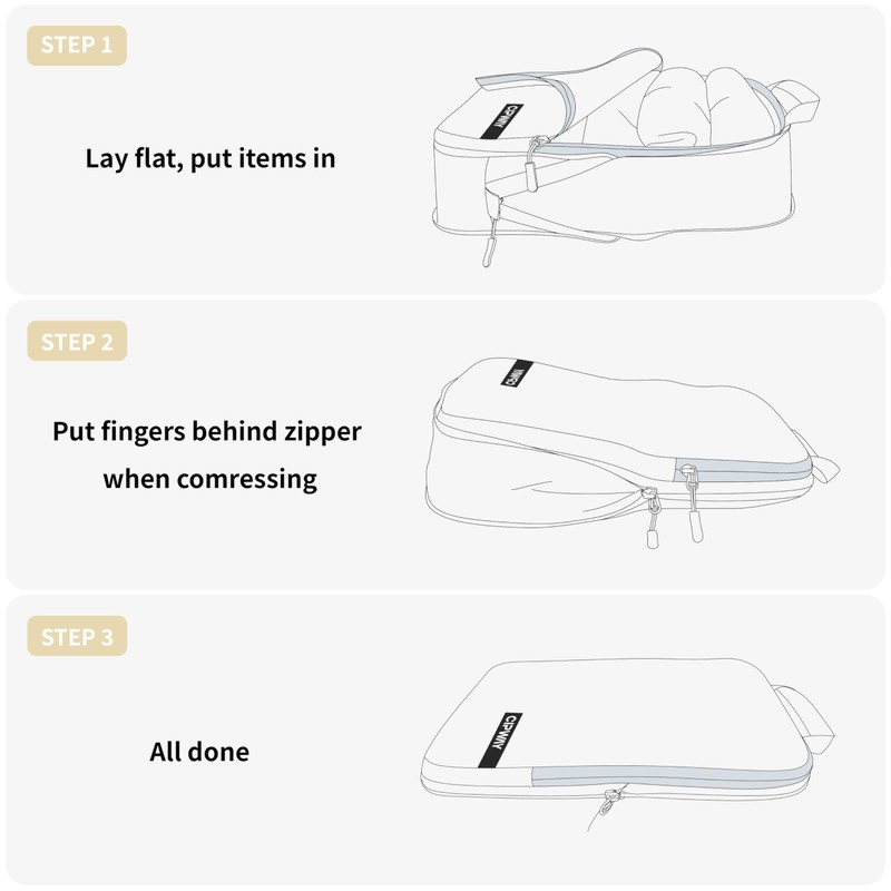 Cipway Compression Packing Cubes for Travel (Vanilla Cream 6 Set)