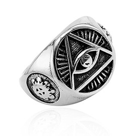 Masonic Ring Men's Stainless Steel All-Seeing Eye of Providence Triangle Masonic Signet Ring, Stainless Steel