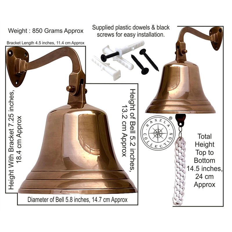 Hanzla Collection 7" Height Antique Brass Bell Wall Mount Marine