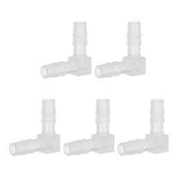 PATIKIL 1/4" Hose Barb 90 Degree Elbow L Fitting, 5 Pack Plastic Equal Barbed Joint Splicer Mender Union Coupler Adapter 0.9 Inch for Gas Liquid Air Line Tubing Pipe