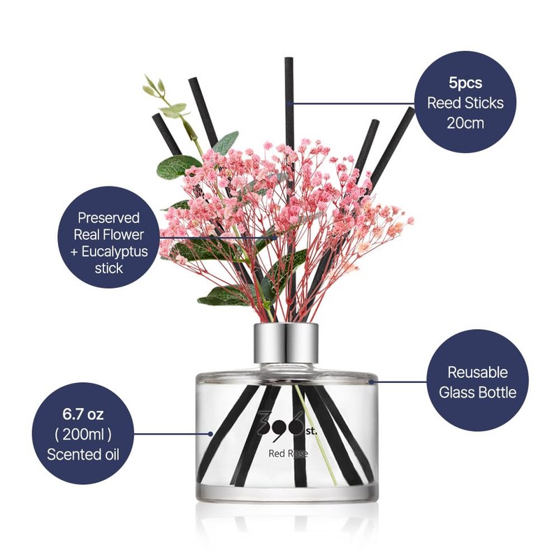 396 st. Preserved Baby's Breath Flower Reed Diffuser, Black Cherry,