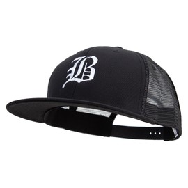 Old English B Embroidered Big Size Premium Flat Bill Trucker Cap - Black XL-3XL