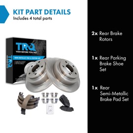 TRQ Rear Brake Pad & Rotor Kit Brake Pads Brake Rotor Parking Brake Shoe Set Semi-Metallic Compatible with 2008 Subaru Forester
