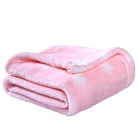 Adore Home Soft Fleece Baby Blanket Plush Flannel Newborn Moses Basket Pram Girl & Boy, Pink With Stars, 60x90cm