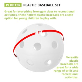 Champion Sports White Plastic Baseballs: Hollow Balls for Sport Practice or Play - 12 Pack, 9"