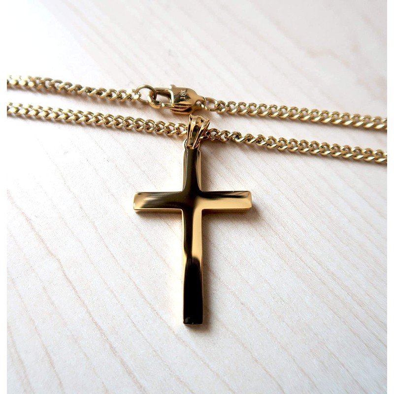 LIFETIME BLING 18K Gold Cross Chain Pendant Necklace 3MM Solid