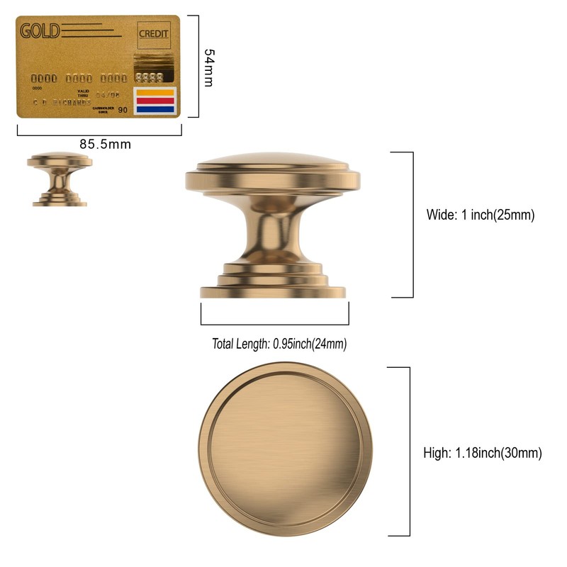 Amerdeco 10 Pack 1-1/4 inch Kitchen Cabinet Knobs Champagne Bronze