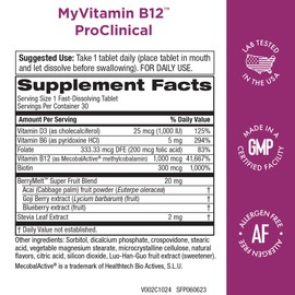 Purity Products MyVitamin B-12 ProClinical Melt Methylcobalamin B12 - Vitamins B6, D3, Folic Acid, Biotin + More - High Absorption MecobalActive B 12-30 Melting Tablets (1)