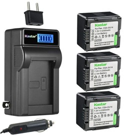Kastar 3-Pack CGA-DU14 Battery and LCD AC Charger Compatible with Panasonic PV-GS65, PV-GS70, PV-GS75, PV-GS80, PV-GS83, PV-GS85, PV-GS120, PV-GS150, PV-GS180, PV-GS200, PV-GS250, PV-GS300, VDR-M30