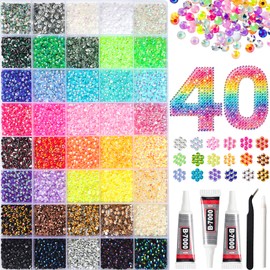 50000Pcs 40 Colors Jelly Rhinestones for Bedazzling, Multicolor 3mm Resin Flatback Gems for Diamond Art, Bedazzler Kit with 3Pcs B7000 Jewelry Glue for Bedazzled DIY Crafting Shoes Nail Book