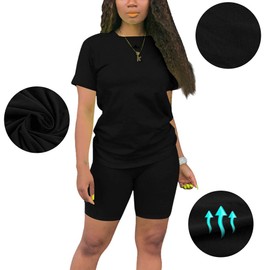 KINIKO Women's 2 Piece Outfit - Casual Short Sleeve T-Shirts Bodycon Shorts Set Jumpsuit Rompers.