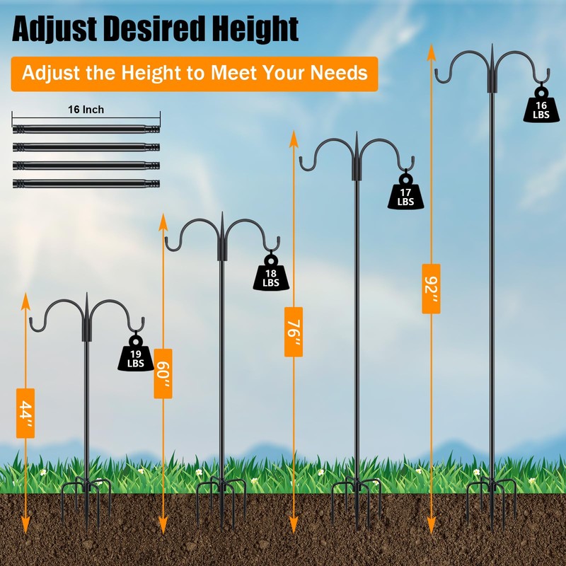 FEED GARDEN Adjustable Double Shepherds Hook for Outdoor with 5