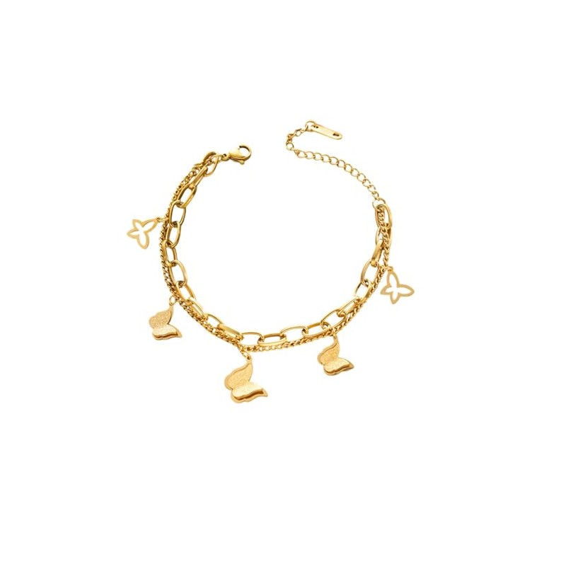 14K Gold Plated Stainless Steel Bracelets for Woman, Delicate Double-Layer