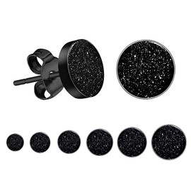 KWUNCCI Black Round Stud Earrings Set Hypoallergenic Surgical Stainless Steel Black Earrings for Men Women Jewelry 6 Pairs 3mm-8mm