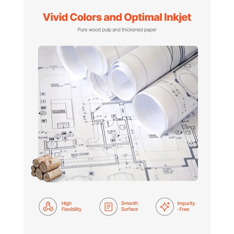 Wide Format Plotter Paper Roll 24 In X 150 Ft