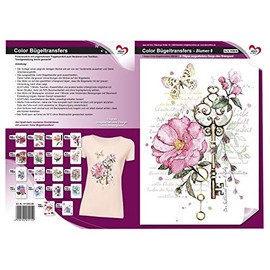 Ideen mit Herz Colour iron-on transfer, DIN A4, textiles such as T-shirts and bags with iron-on motifs, quick and easy to iron on, flowers and blossoms series, DIY textile design (design 08)