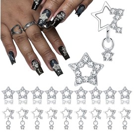 30PCS Star Nail Charms - 3D Alloy Art Charms 4 Styles Silver Stars Rhinestones Crystal Pentagram Gems for DIY Crafts Jewelry Decoration Supplies
