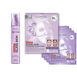 L'ORÉAL Paris Glass Skin Hyaluronic Mask and Cream Duo, Hydrogel Glow Face Mask 4 Pack and Glass Skin Liquid Face Cream (70ml), Visible Plump, Smoothed, Glowing Skin, Powered by Hyaluronic Acid, 70ml
