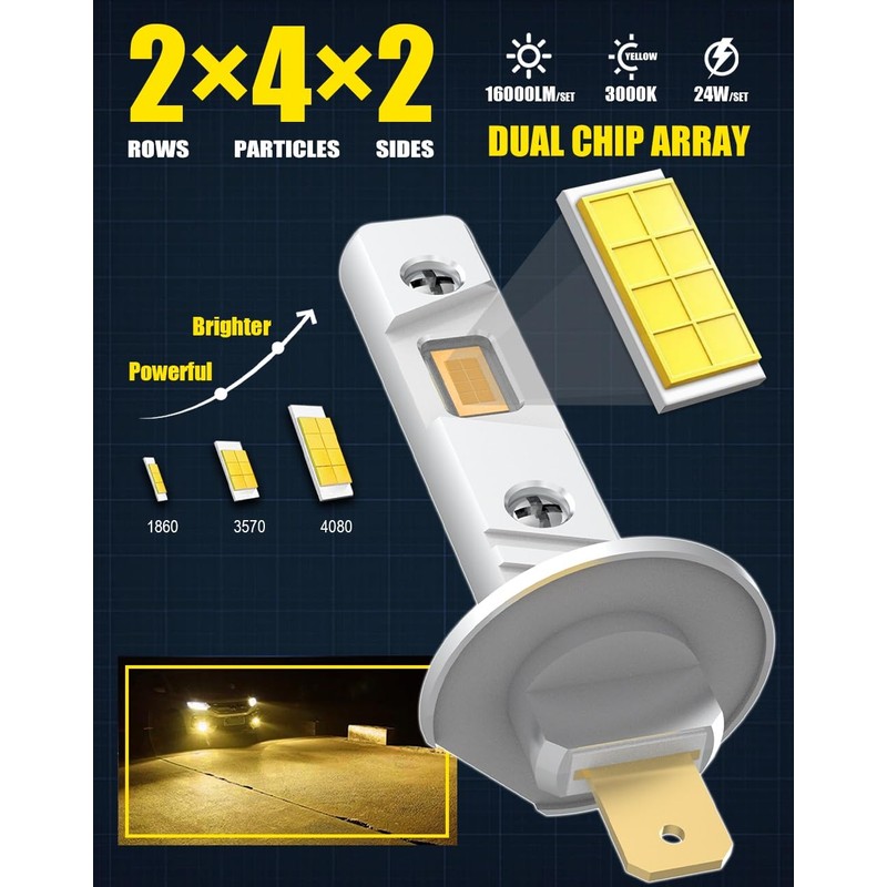 CHOPDARK H1 LED Bulb 3000K Yellow Light Fog Lamps 1:1
