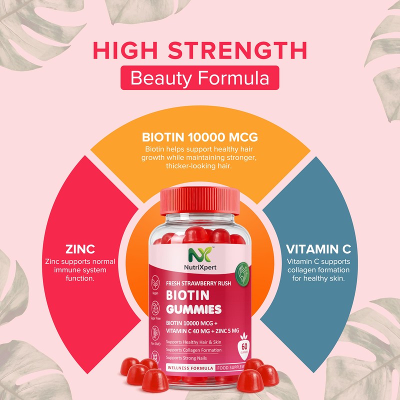 Biotin Gummies 10,000 mcg with Vitamin C & Zinc -