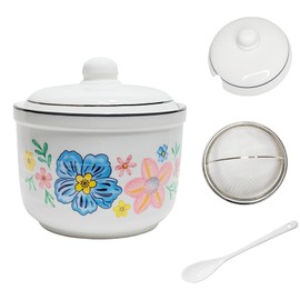 MaoYaMao Ceramic Bacon Grease Container with Strainer,Cooking Oil Storage Can 17oz(Colorful)