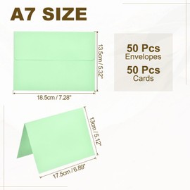 PATIKIL 50Pack Light Green 5x7 Envelopes with Cards, Self Seal A7 Envelopes with Folded Cardstock for Greeting Cards Wedding Greeting Birthday Invitations Letter Mailing
