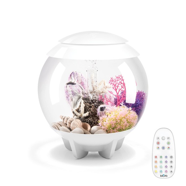 biOrb Halo 15 Acrylic 4-Gallon Aquarium with Multi-Color Remote-Controlled LED Lights Modern Compact Tank for Tabletop or Desktop Display, White
