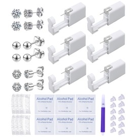VitaCool 37 Pcs Ear Piercing Kit Disposable Ear Piercing Gun Kit with Sterile Multi-Sized CZ Earring Studs Easy and Safe Earring Self for Your Own Use at Home (3Mix-4mm-Silver-)