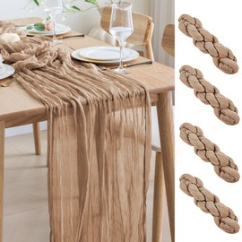 Asee'm 4pcs Cheesecloth Table Runner 120 Inches Long Nude Boho Gauze Cheese Cloth Runner 10FT Rustic Sheer Table Runners for Christmas Wedding Party Baby Shower Spring Easter Decoration