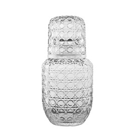 Bedside Water Carafe and Glass Set for Bedroom Nightstand, Bedside, Ticked Glass Mouthwash Decanter for Bathroom, Water Pitcher Set 18.5 oz