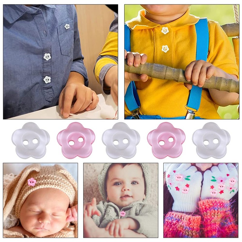 100 Pcs White Pearlescent Buttons 2 Hole Flower Resin Button