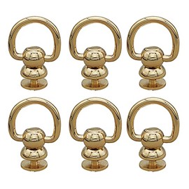 Solid Brass Ball Studs 6Sets Leather Rivets with D Ring Chicago Screw Back 360 Degrees Free Rotation for Belt Dog Collar Bag Handle Connector (D Ring Size 14mm, Shiny Light Gold)