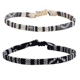 Armbänder für Männer 2 Surfer Strand Armband-Set Urlaubsgeschenk handgefertigte Boho-Armbänder Outdoor-Sport-Fußkettchen für Männer und Frauen Accessoires im ethnischen Stil(schwarz+weiß)