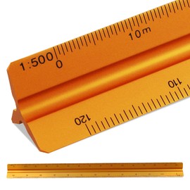 SZXMDKH 30cm Triangular Scale Ruler, Metal Ruler for Architects 1:100, 1:200, 1:250, 1:300, 1:400, 1:500 (Copper)