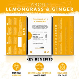 Nutra Tea - Lemongrass & Ginger Tea - 60 Tea Bags - Herbal Tea - (3 Pack)